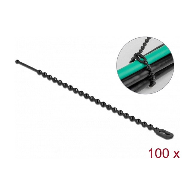 DeLOCK Bridas de bolas reutilizables 100 x 2,4 mm negro 100 piezas DeLOCK Bridas de bolas reutilizables 100 x 2,4 mm negro 100 piezas