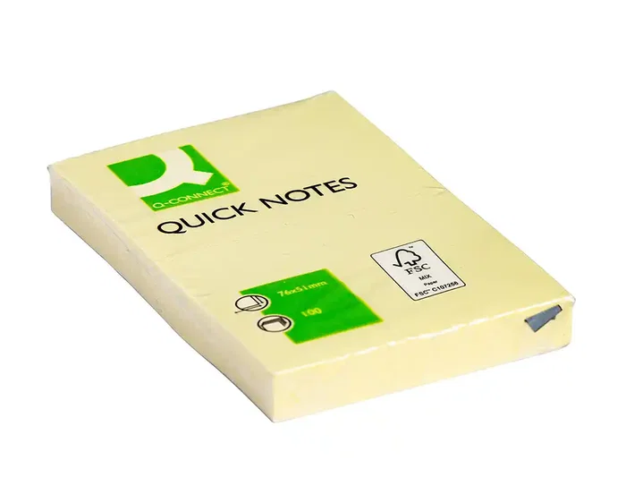 Q-connect Bloc de notas adhesivas quita y pon 51x76 mm, Amarillo, 100 hojas