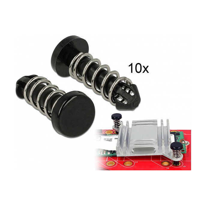 DeLOCK Remache a presión plástico negro 18273 para electrónica, cabeza plana 6.3 mm, set de 10 piezas