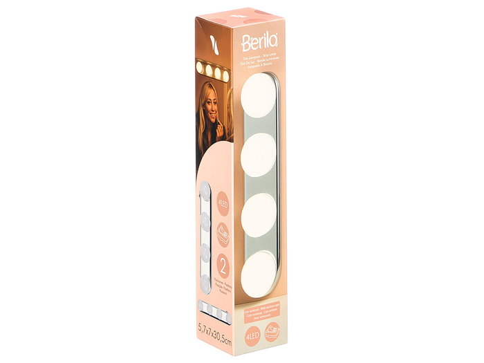 Berilo Tira de Lámpara LED con 4 Ventosas, 30.5x7x6 cm, Color Blanco, Funciona con Pilas (Set de 12)