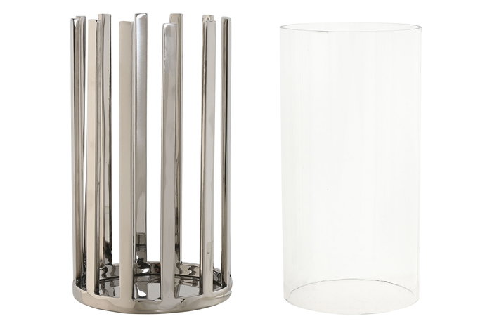 DKD Home Decor Portavelas Moderno Plateado Acero y Cristal 12x12x20 cm DKD Home Decor Portavelas Moderno Plateado Acero y Cristal 12x12x20 cm