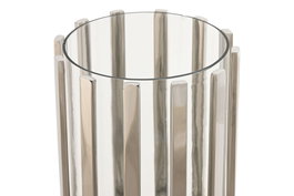 DKD Home Decor Portavelas Moderno Plateado Acero y Cristal 12x12x20 cm