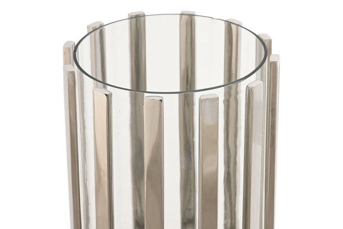 DKD Home Decor Portavelas Moderno Plateado Acero y Cristal 12x12x20 cm DKD Home Decor Portavelas Moderno Plateado Acero y Cristal 12x12x20 cm