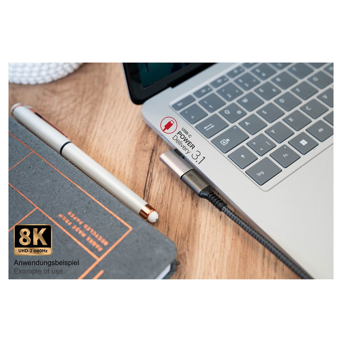 GoodConnections USB 4.0 Gen 3x2 Adapter USB-C Angular ST-BU Alcasa AD400 Hembra 8K 60Hz 40 Gbit/s Plata Aluminio