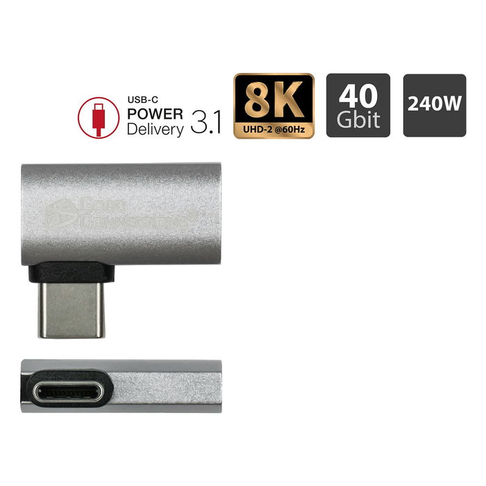 GoodConnections USB 4.0 Gen 3x2 Adapter USB-C Angular ST-BU Alcasa AD400 Hembra 8K 60Hz 40 Gbit/s Plata Aluminio