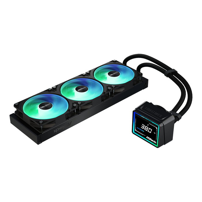 ASRock Kit de refrigeración líquida Challenger 360 Digital con pantalla LED 3", 3 ventiladores PWM de 120 mm, compatible AM4/AM5/LGA1700/LGA1851, color negro, iluminación RGB