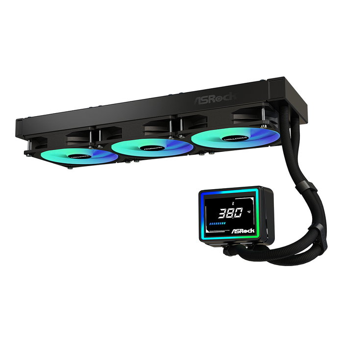 ASRock Kit de refrigeración líquida Challenger 360 Digital con pantalla LED 3", 3 ventiladores PWM de 120 mm, compatible AM4/AM5/LGA1700/LGA1851, color negro, iluminación RGB