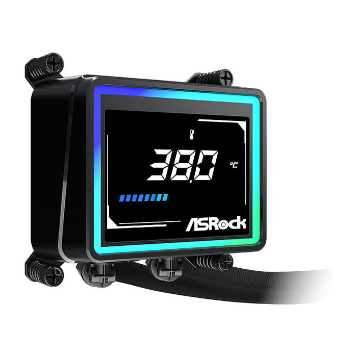 ASRock Kit de refrigeración líquida Challenger 360 Digital con pantalla LED 3", 3 ventiladores PWM de 120 mm, compatible AM4/AM5/LGA1700/LGA1851, color negro, iluminación RGB