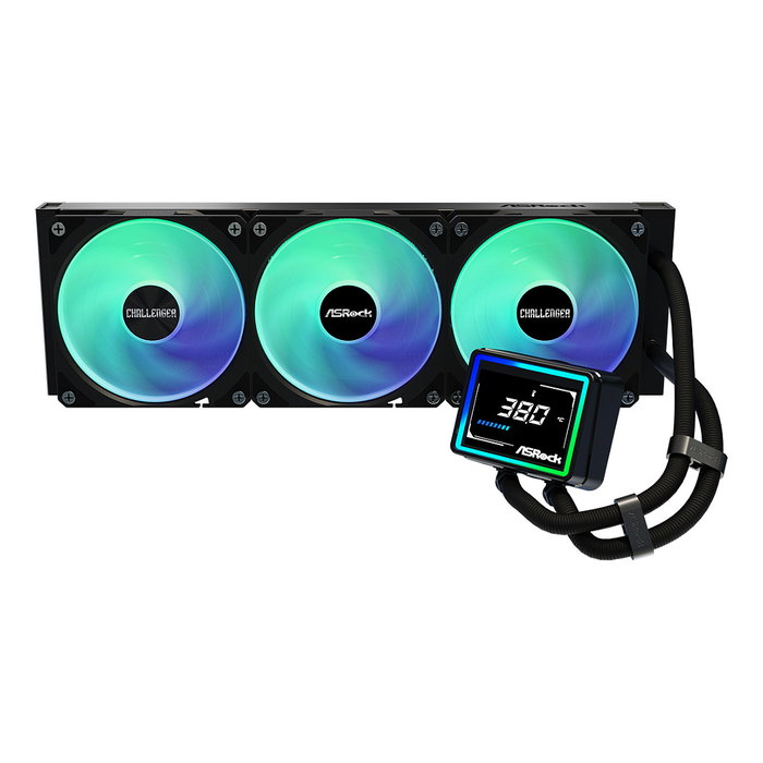 ASRock Kit de refrigeración líquida Challenger 360 Digital con pantalla LED 3", 3 ventiladores PWM de 120 mm, compatible AM4/AM5/LGA1700/LGA1851, color negro, iluminación RGB
