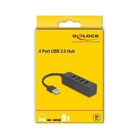 DeLOCK Hub USB 2.0 con 4 puertos Tipo-A negro 64334