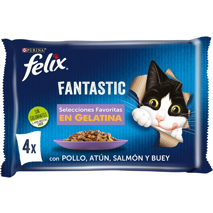 Felix Fantastic Selec-Fav Jelly 12x4x85g Comida Gatos Variedad Gelatina