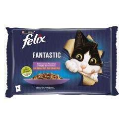 Purina Felix Feline Fantastic Selecciones Favoritas - Comida Húmeda para Gato, 12 Paquetes de 4 Latas de 85 gr