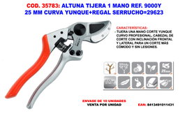 ALTUNA FINSTOCK 9000YP Tijera de podar de una mano con hoja curva y yunque de 25mm