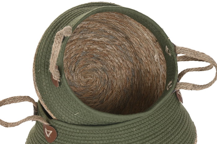 DKD Home Decor Cesta Verde Natural Fibra Algodon Set de 3 Piezas 41 x 37 x 41 cm