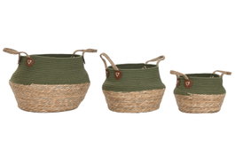 DKD Home Decor Set de 3 Cestas de Fibra y Algodón Verde y Natural