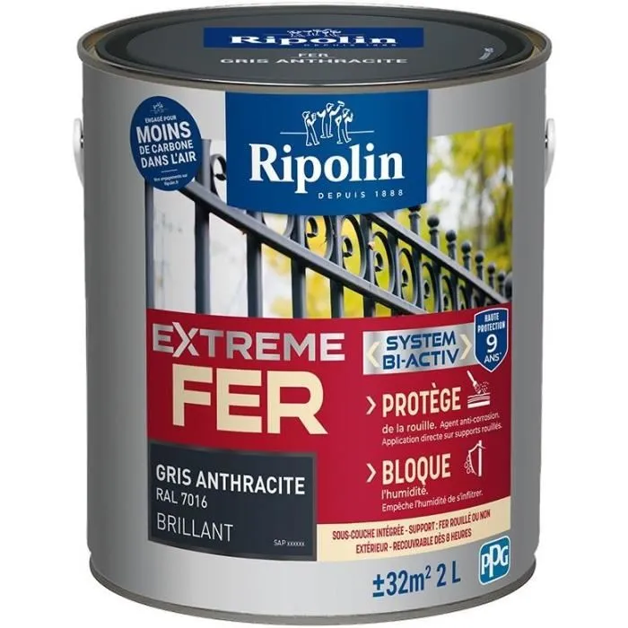 Ripolin PPG396704 Pintura para hierro Gris antracita Brillante 2 L Ripolin PPG396704 Pintura para hierro Gris antracita Brillante 2 L