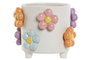 DKD Home Decor Macetero Shabby Colección Flores Relieve Blanco Multicolor 17 x 17 x 14.5 cm