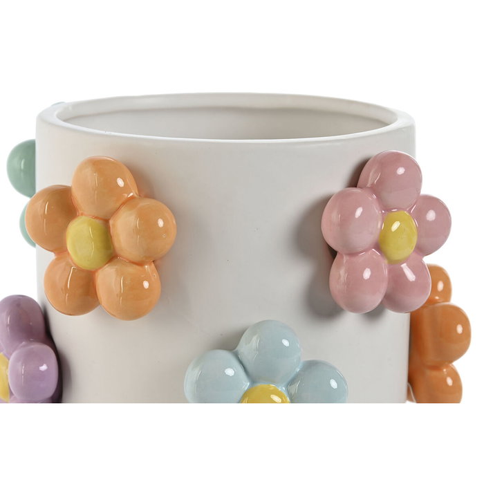 DKD Home Decor Macetero Dolomite Flores Blanco