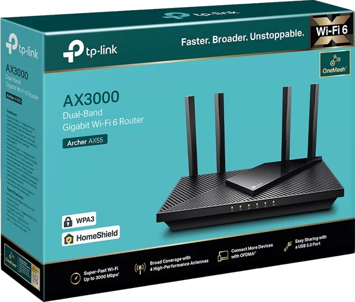 TP-Link Archer AX55 Router Wi-Fi 6 AX3000 Negro TP-Link Archer AX55 Router Wi-Fi 6 AX3000 Negro