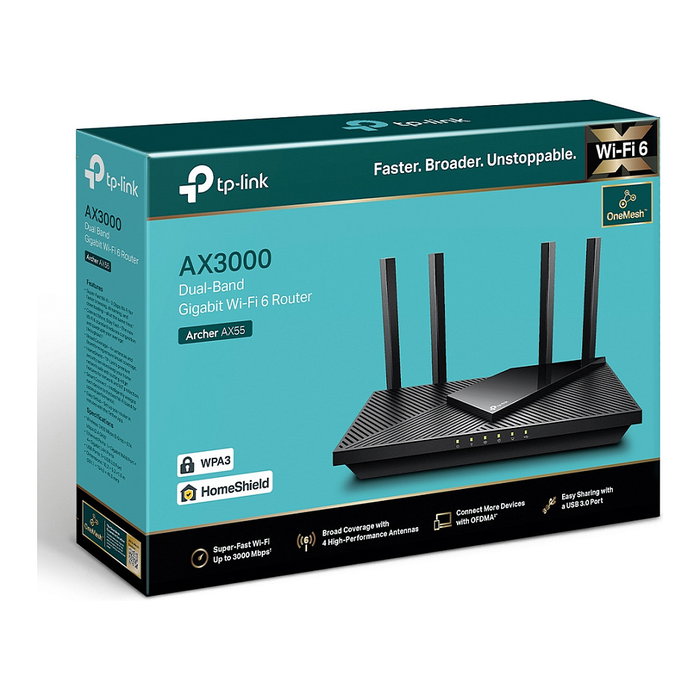 TP-Link Router Wi-Fi 6 ARCHER AX55 Doble Banda 2.4 GHz / 5 GHz Negro