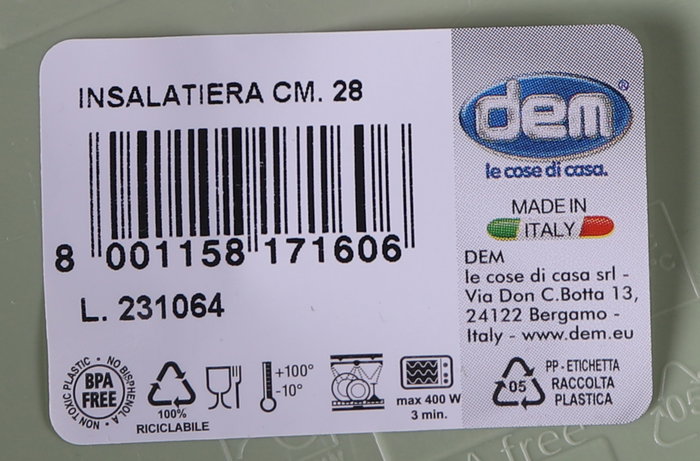 Dem Ensaladera 4300Cc "Inside" 28 cm (8 Unidades)