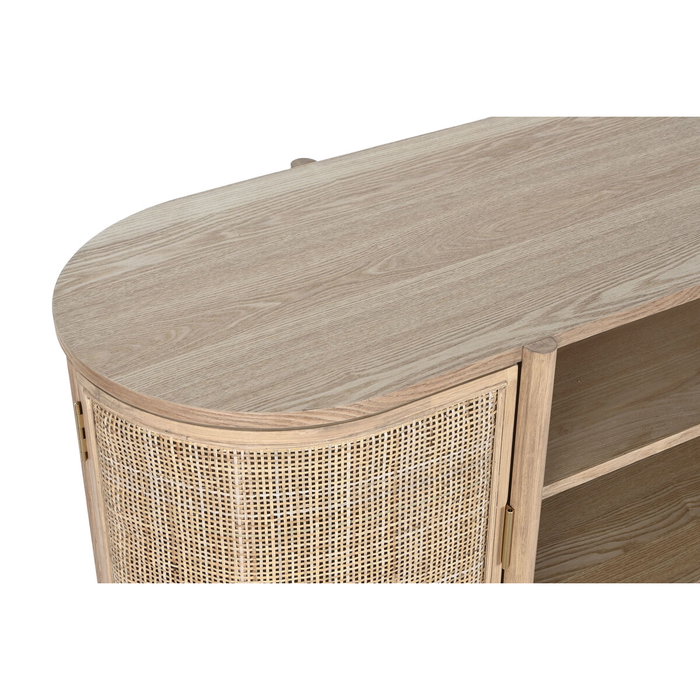 DKD Home Decor Mueble TV Rubberwood y Ratán Natural 120x43,5x60