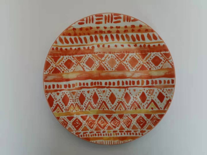 DKD Home Decor Set de 24 platos de porcelana Ethnic Shengda surtido de 2 colores, naranja