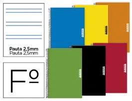 Papercop Cuaderno Espiral Folio Tapa Extradura 80 Hojas Pauta 5 2,5 mm 70 gr Colores Surtidos