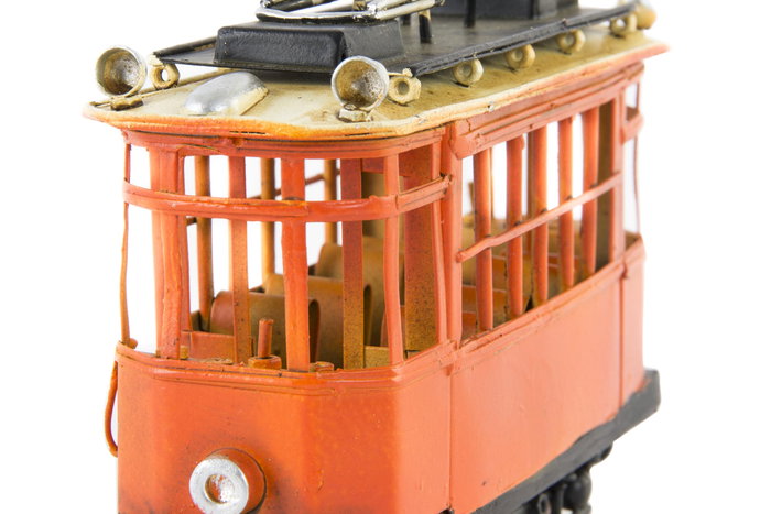 DKD Home Decor Vehiculo Decoracion Tranvia Soller Metal Naranja 5 x 8 x 13 cm (2 Unidades)