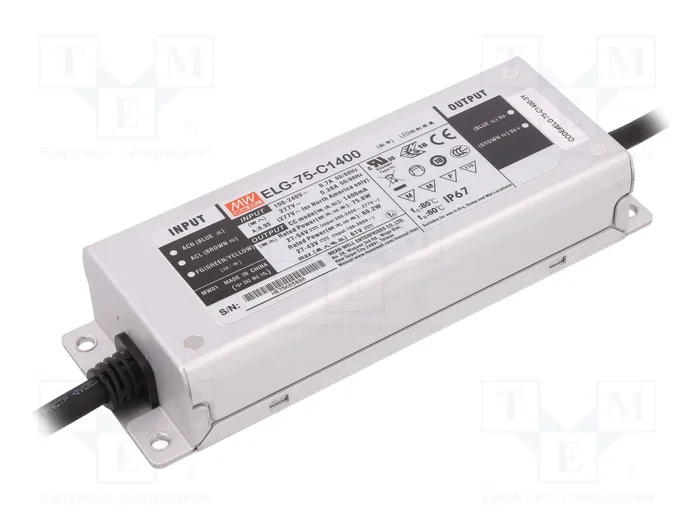MEAN WELL ELG-75-C1400-3Y Alimentador LED de 75,6W MEAN WELL ELG-75-C1400-3Y Alimentador LED de 75,6W
