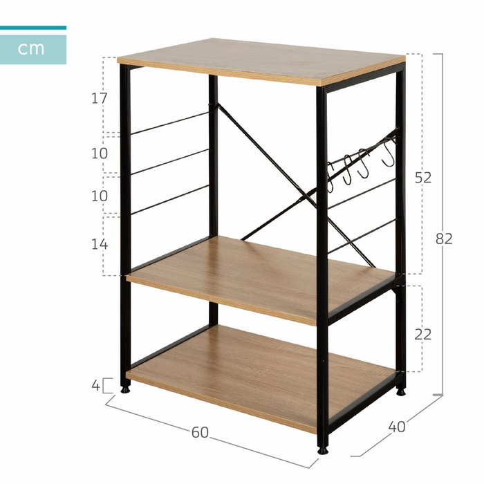 Color Baby Max Home Estantería de Cocina con 3 Baldas 60x40x82 cm