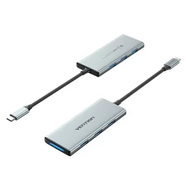 Vention TOPHB Docking Station USB Tipo-C con HDMI, 3 Puertos USB, Lector SD/MicroSD, Aluminio Gris, USB 3.2 Gen 1, Power Delivery 100W, 4K Ultra HD