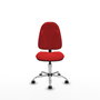 Silla de oficina Algarra con mecanismo Contacto permanente básico tapizada con Similpiel color Rojo. Equipada con Base cromada, Sin brazos y Ruedas autofrenantes