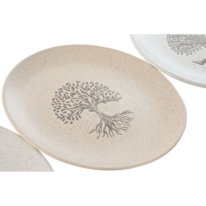 DKD Home Decor Set de 4 Platos de Gres Árbol de la Vida Mate Beige y Blanco Roto DKD Home Decor Set de 4 Platos de Gres Árbol de la Vida Mate Beige y Blanco Roto