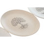 DKD Home Decor Set de 4 Platos de Gres Árbol de la Vida Mate Beige y Blanco Roto