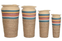 DKD Home Decor Macetero Arabe Firope Multicolor Fibra 55 x 100 x 55 cm Set de 4