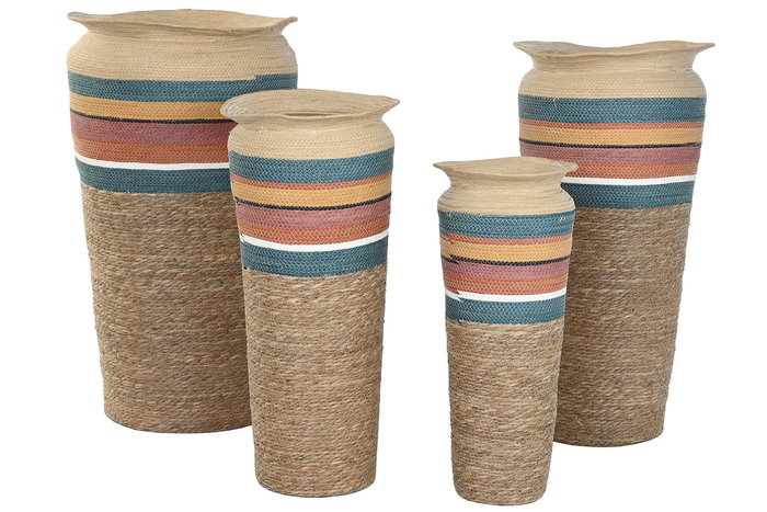 DKD Home Decor Macetero Arabe Firope Multicolor Fibra 55 x 100 x 55 cm Set de 4