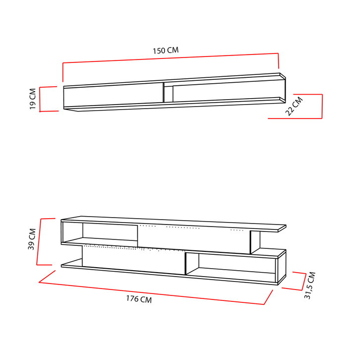 Hanah Home Mueble TV Blanco y Teca 176cm Ancho x 39cm Alto x 31.5cm Profundo Hanah Home Mueble TV Blanco y Teca 176cm Ancho x 39cm Alto x 31.5cm Profundo