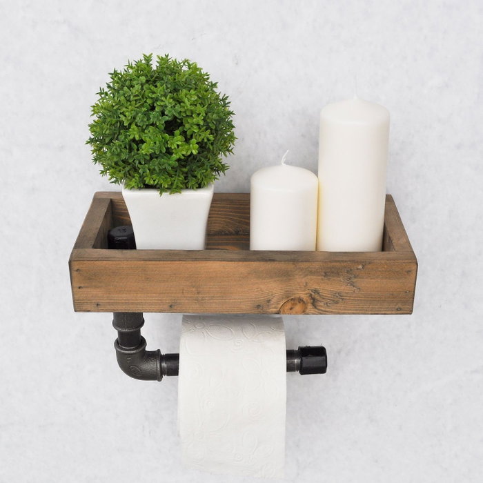 Hanah Home Estantería de Tubo Madera Abeto y Metal Nogal y Negro 28x16x14 cm