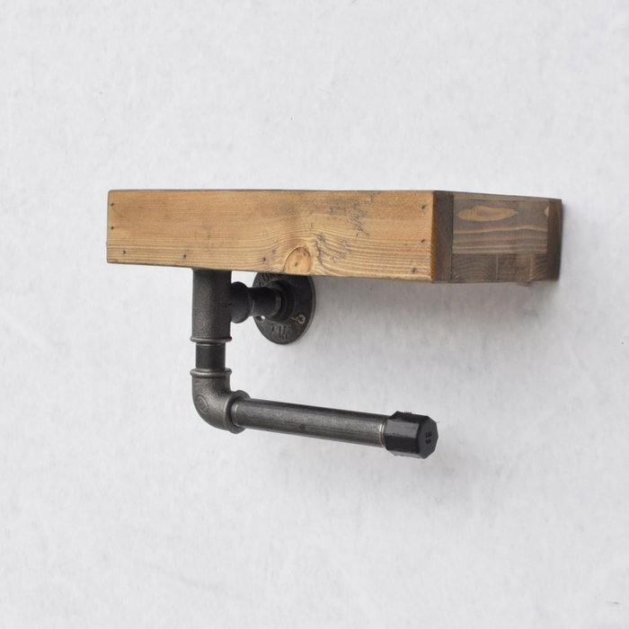 Hanah Home Estantería de Tubo Madera Abeto y Metal Nogal y Negro 28x16x14 cm