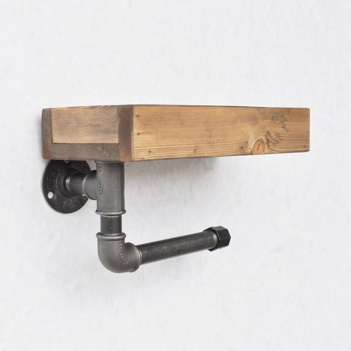 Hanah Home Estantería de Tubo Madera Abeto y Metal Nogal y Negro 28x16x14 cm
