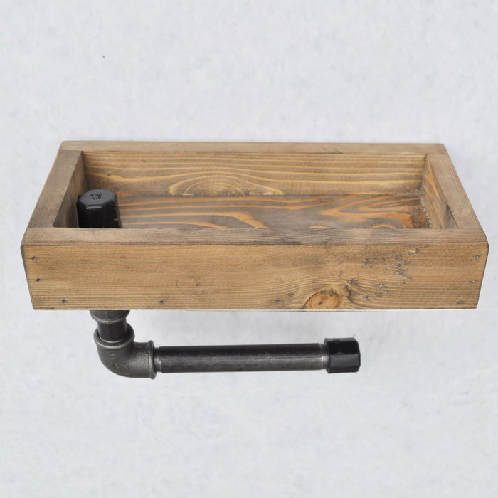 Hanah Home Estantería de Tubo Madera Abeto y Metal Nogal y Negro 28x16x14 cm