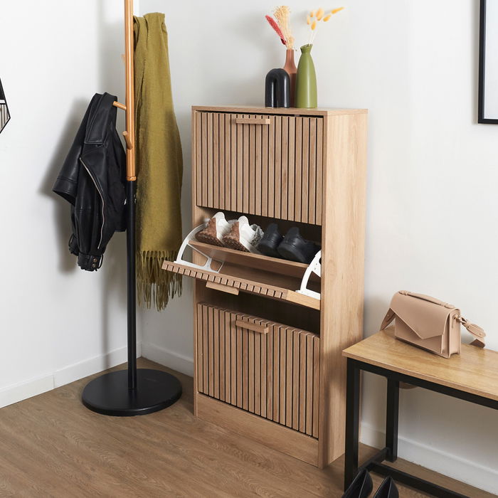 Home Deco Factory Zapatero 3 Puertas Natural Madera MDF Entrada Hogar 60x24x113 cm Home Deco Factory Zapatero 3 Puertas Natural Madera MDF Entrada Hogar 60x24x113 cm