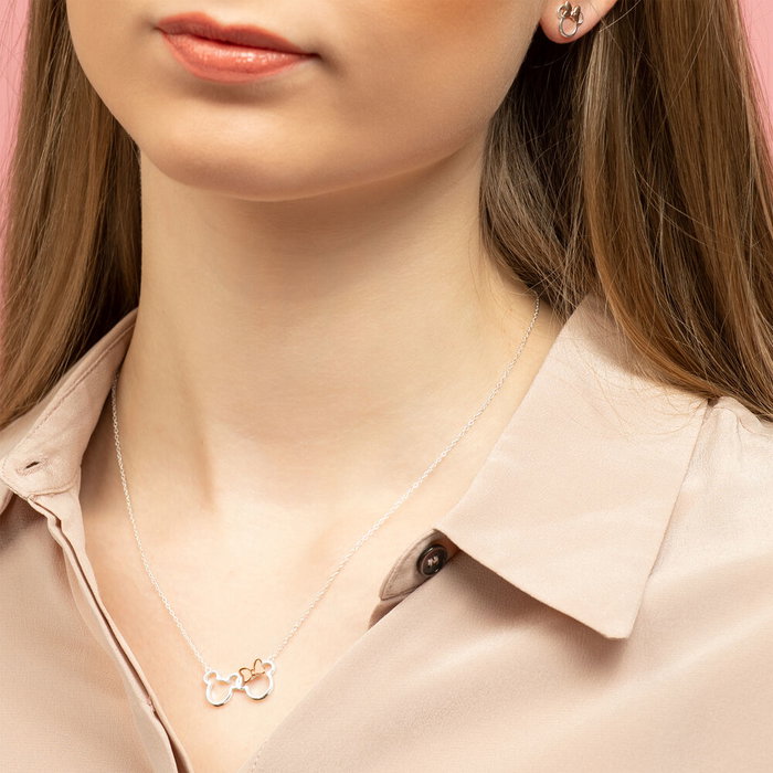 Disney Colgante Mickey & Minnie Plata Bañado en Plata con Lazo Minnie en Oro Rosa Disney Colgante Mickey & Minnie Plata Bañado en Plata con Lazo Minnie en Oro Rosa