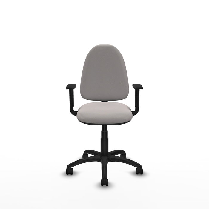Silla de oficina Aýna con mecanismo Contacto permanente básico tapizada con Similpiel color Blanco. Equipada con Base poliamida negra, Brazos 1D y Ruedas de nailon 50 mm
