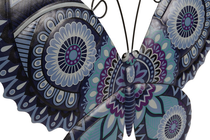 DKD Home Decor Decoración Pared Mediterraneo Azul Naranja Mariposa Metal 1 x 33.5 x 46 cm (4 Unidades)