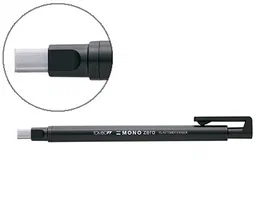 Tombow Mono Zero Portagomas con Clip Goma Rectangular 2.5 x 5 mm Negro Reciclado 80%