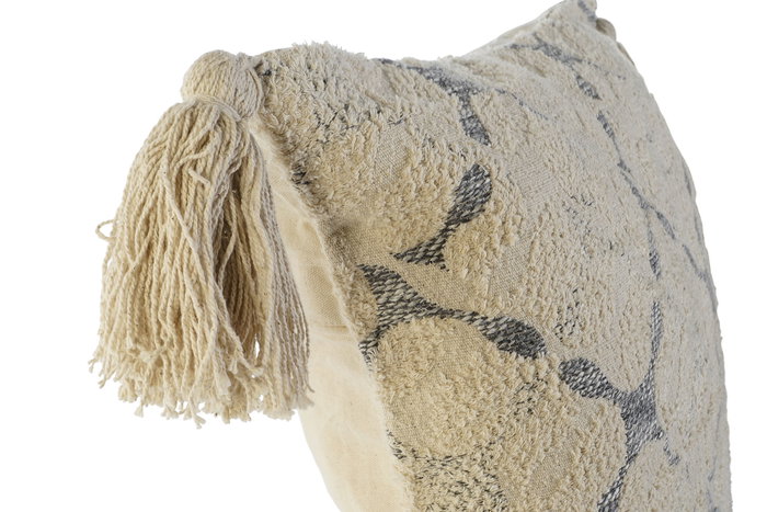 DKD Home Decor Funda Cojín 60x60 cm Beige Algodón/Poliéster con Flecos (4 Unidades)