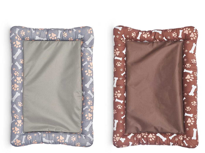 Mascow Cuna para Mascota Rectangular Hueso y Huellas Surtida en Gris y Marron, 85x60 cm (Set de 6)