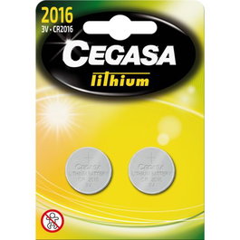 CEGASA Blíster de 2 Pilas de Litio de Botón CR2016 3V